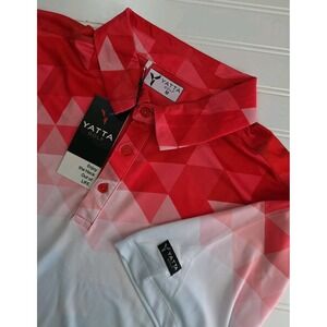 Yatta Golf Polo Shirt Mens Medium RED WHITE BLUE Loud Performance Stretch Logo